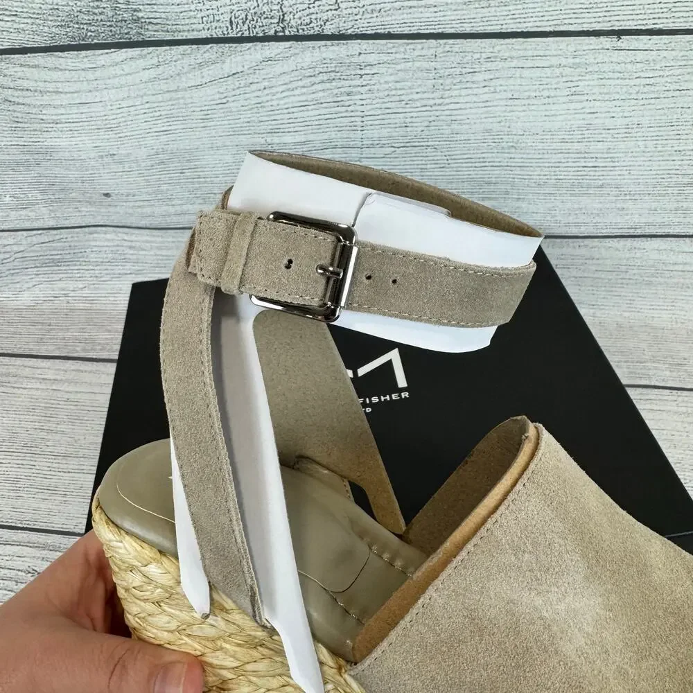Marc Fisher Women's Natural Leather Nelly Ankle Strap Wedge Sandals Size 11